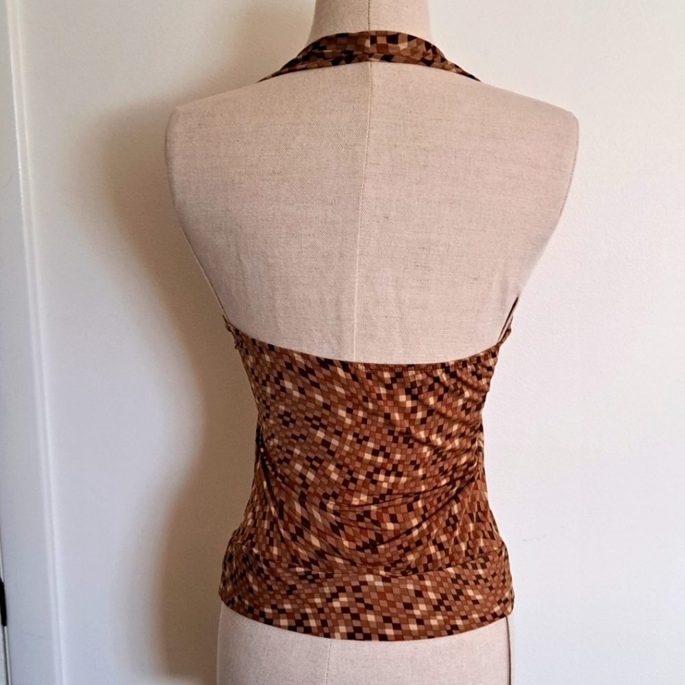 Vintage Brown and tan checkered halter top - Picture 3 of 6